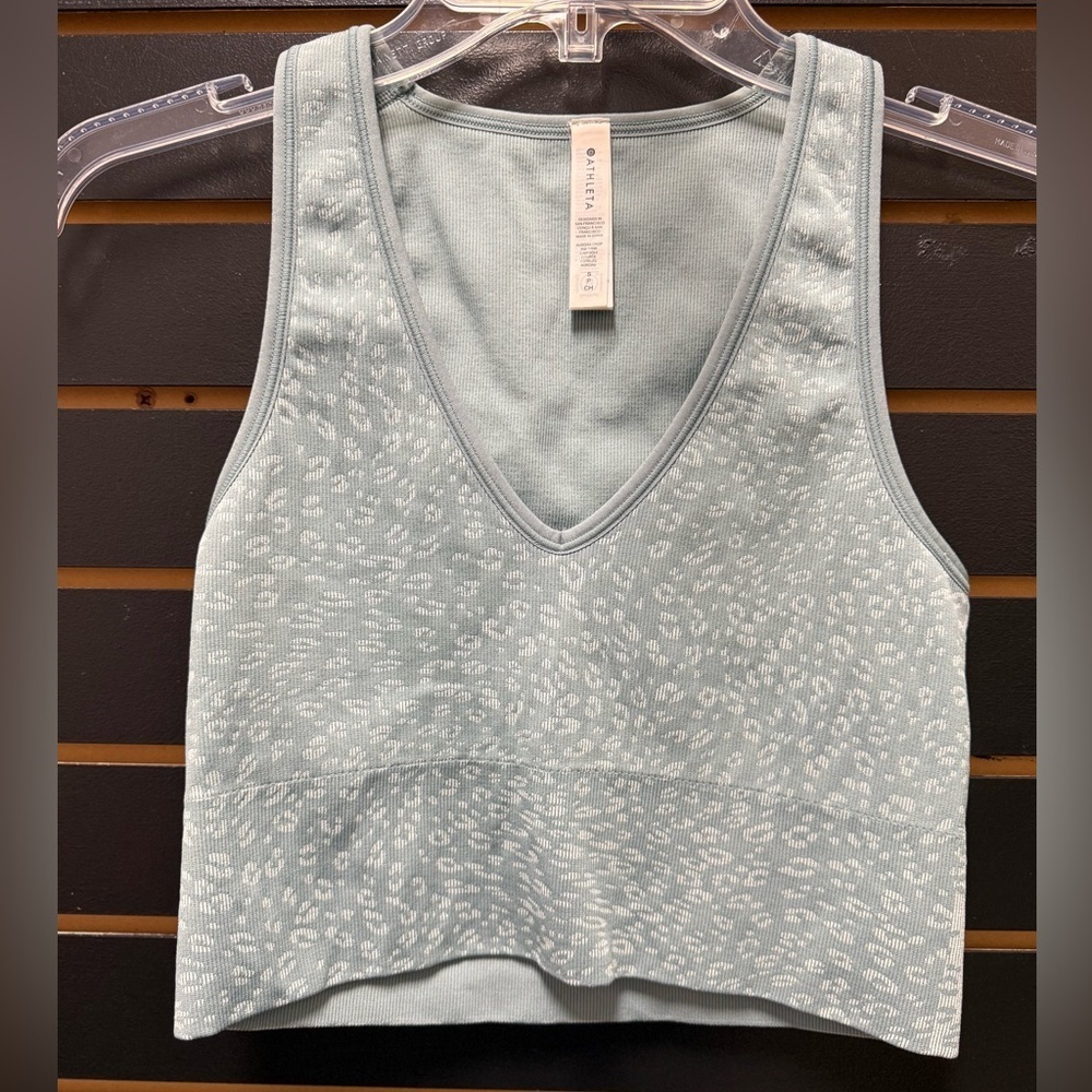 Athleta Aurora Crop Rib Tank Top S Blue Leopard Print Stretch